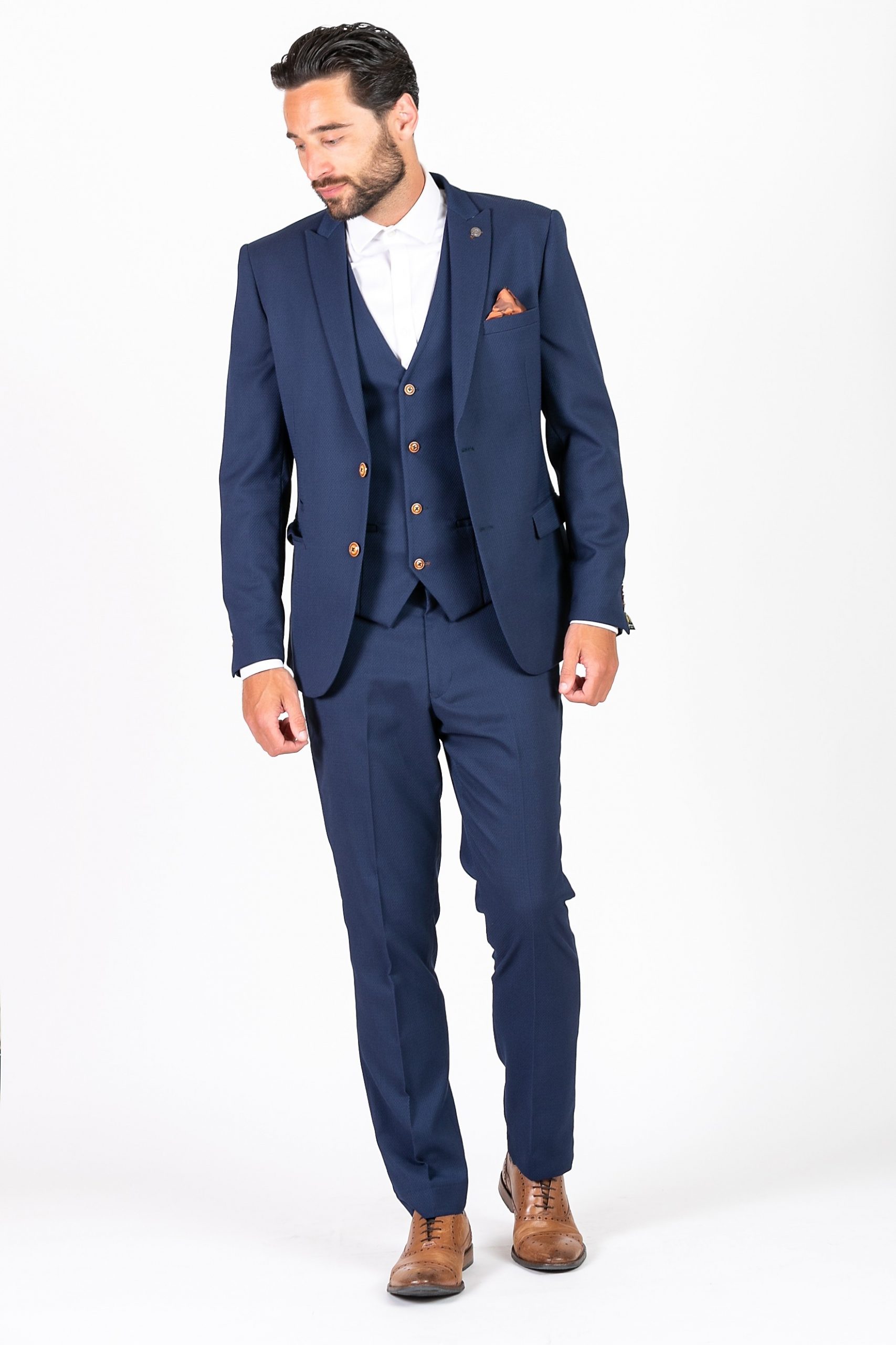 Max Royal Blue Three Piece Suit With Contrast Buttons
