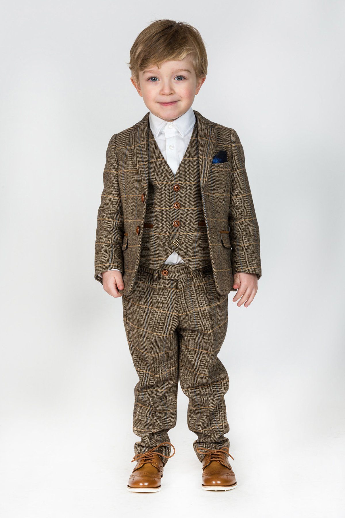 Ted Children’s Tan Tonal Check Tweed Three Piece Suit