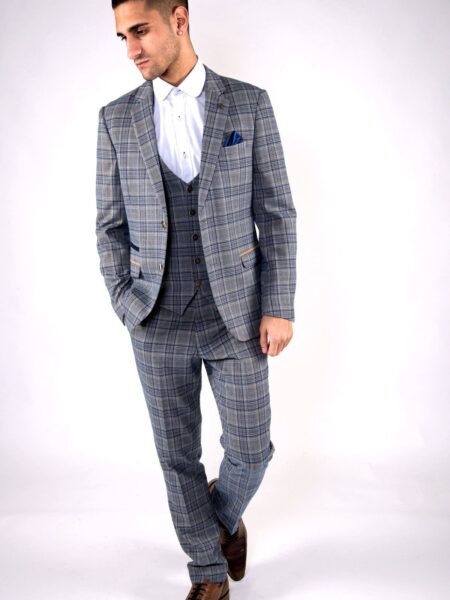 Enzo Blue Stone Tweed Check Three Piece Suit