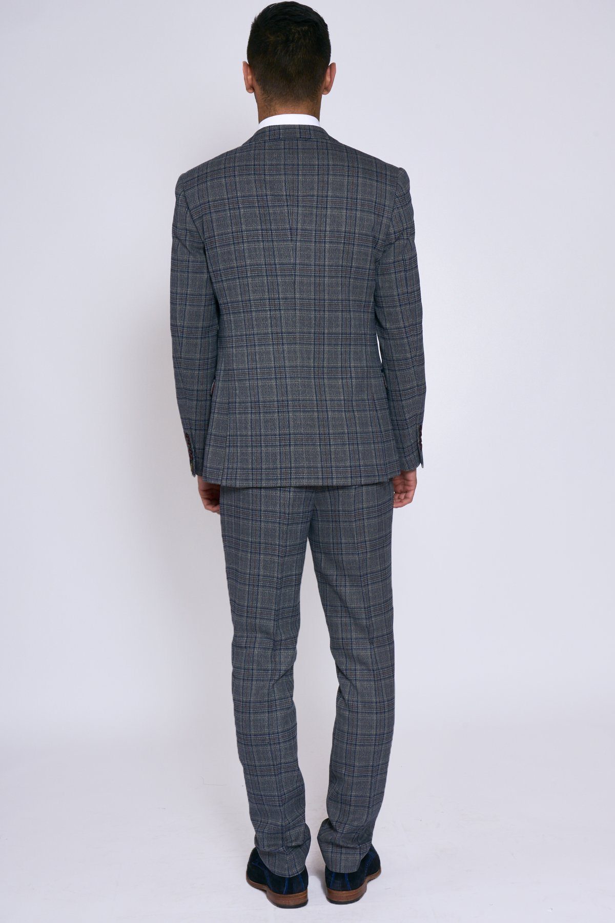 Enzo Grey Blue Tweed Check Three Piece Suit