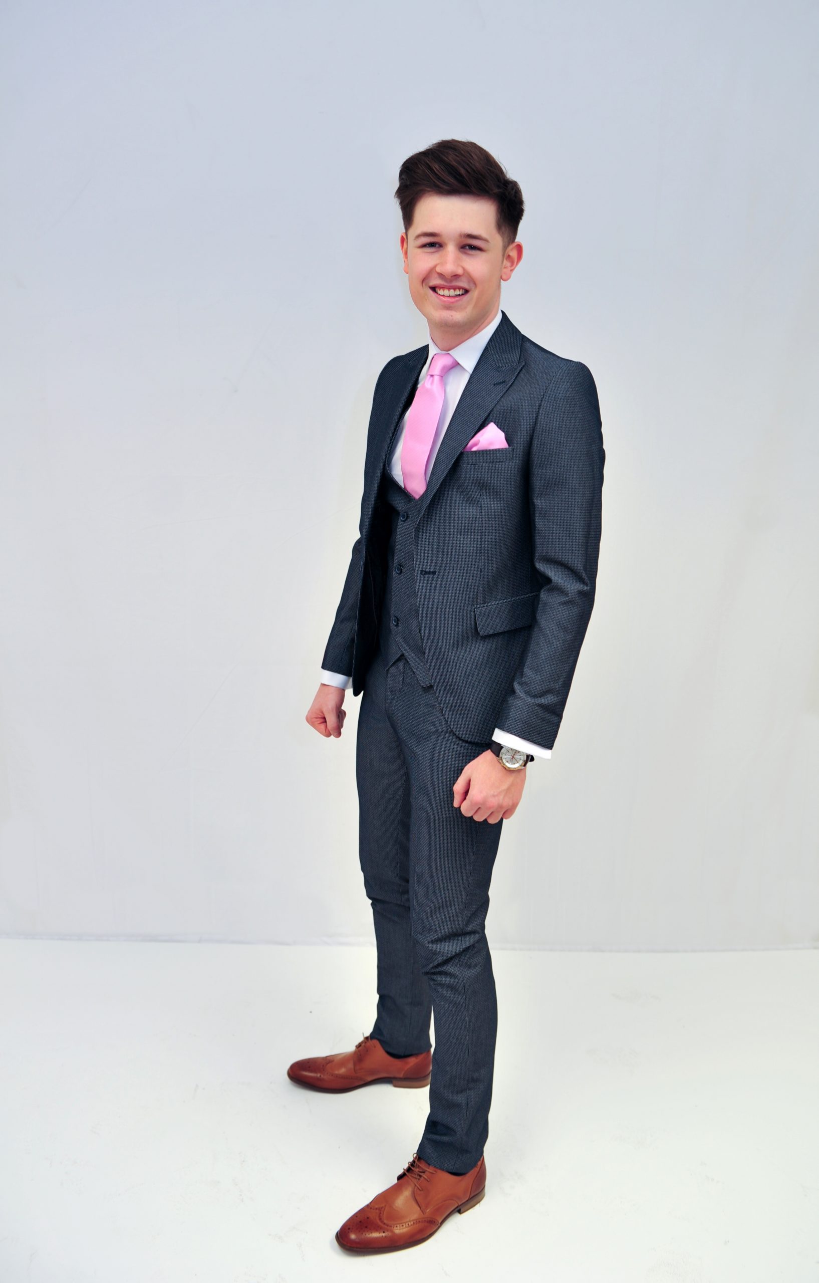 Jack Doyle Grey Navy Print Suit With Double Breasted Waistcoat