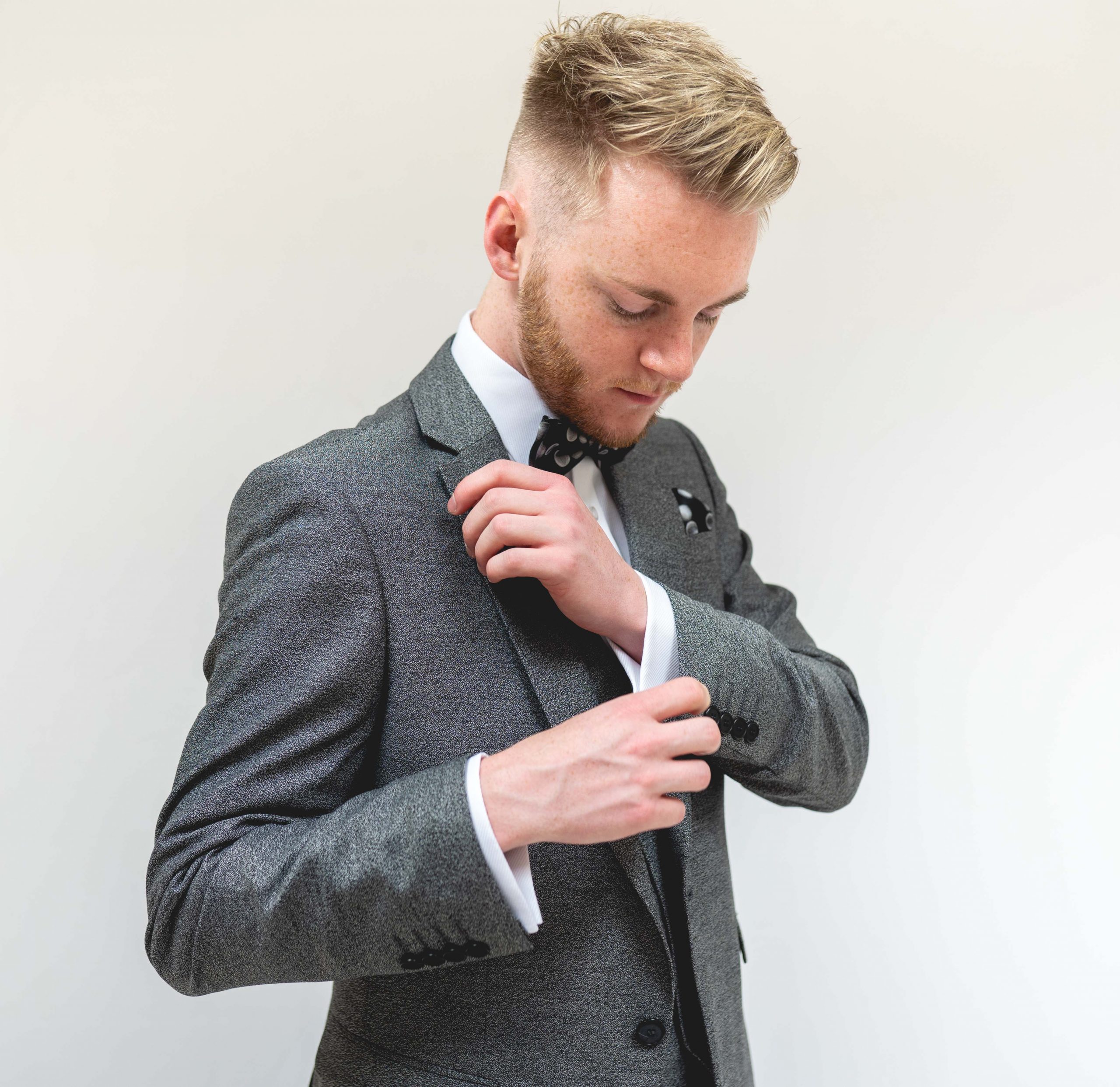 Grey Twill Three Piece Suit with Double Breasted Waistcoat