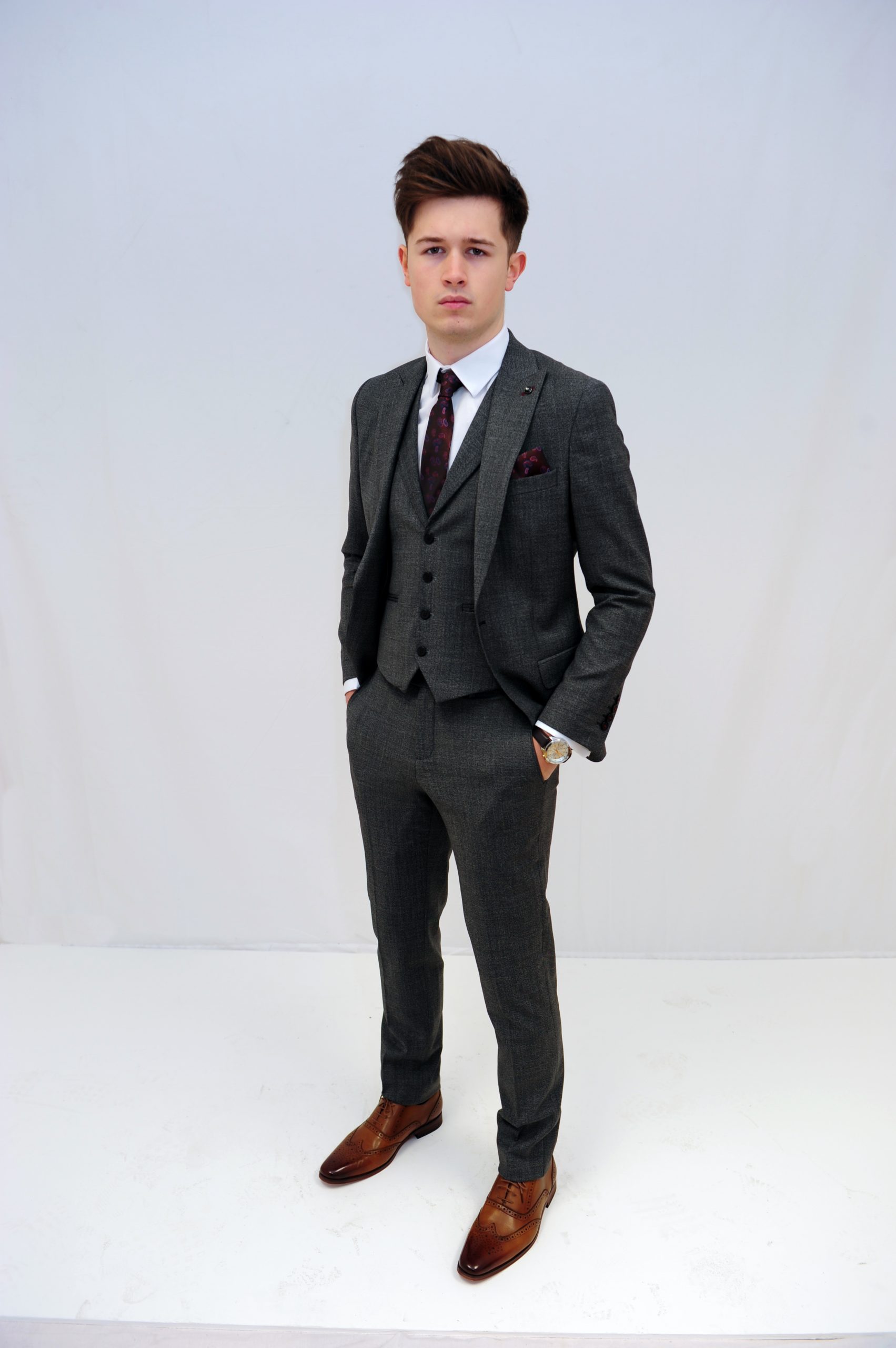 Jack Doyle Mid Grey Twill Suit With Single Breasted Waistcoat