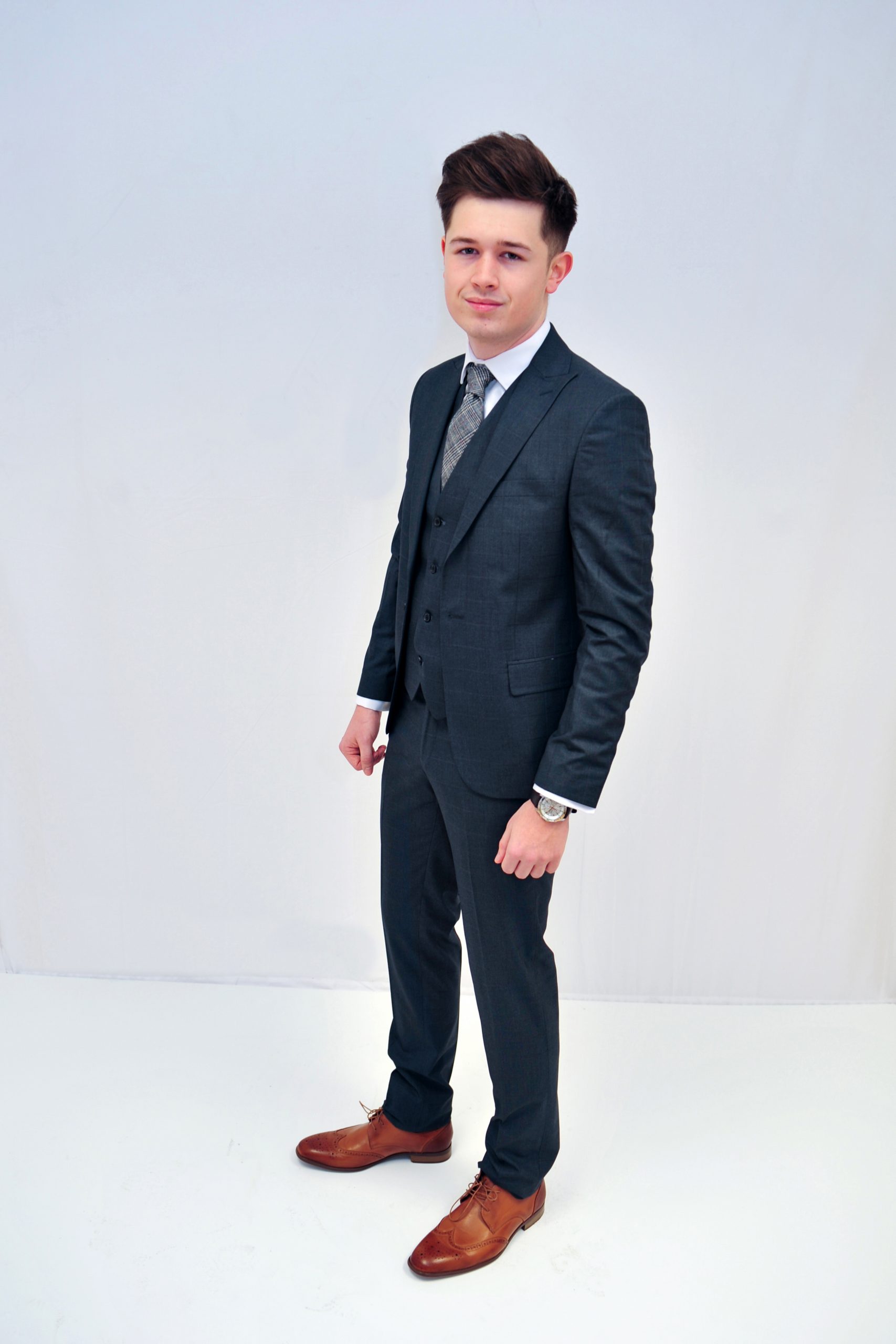 Jack Doyle Navy Subtle Check Suit With Single Breasted Waistcoat