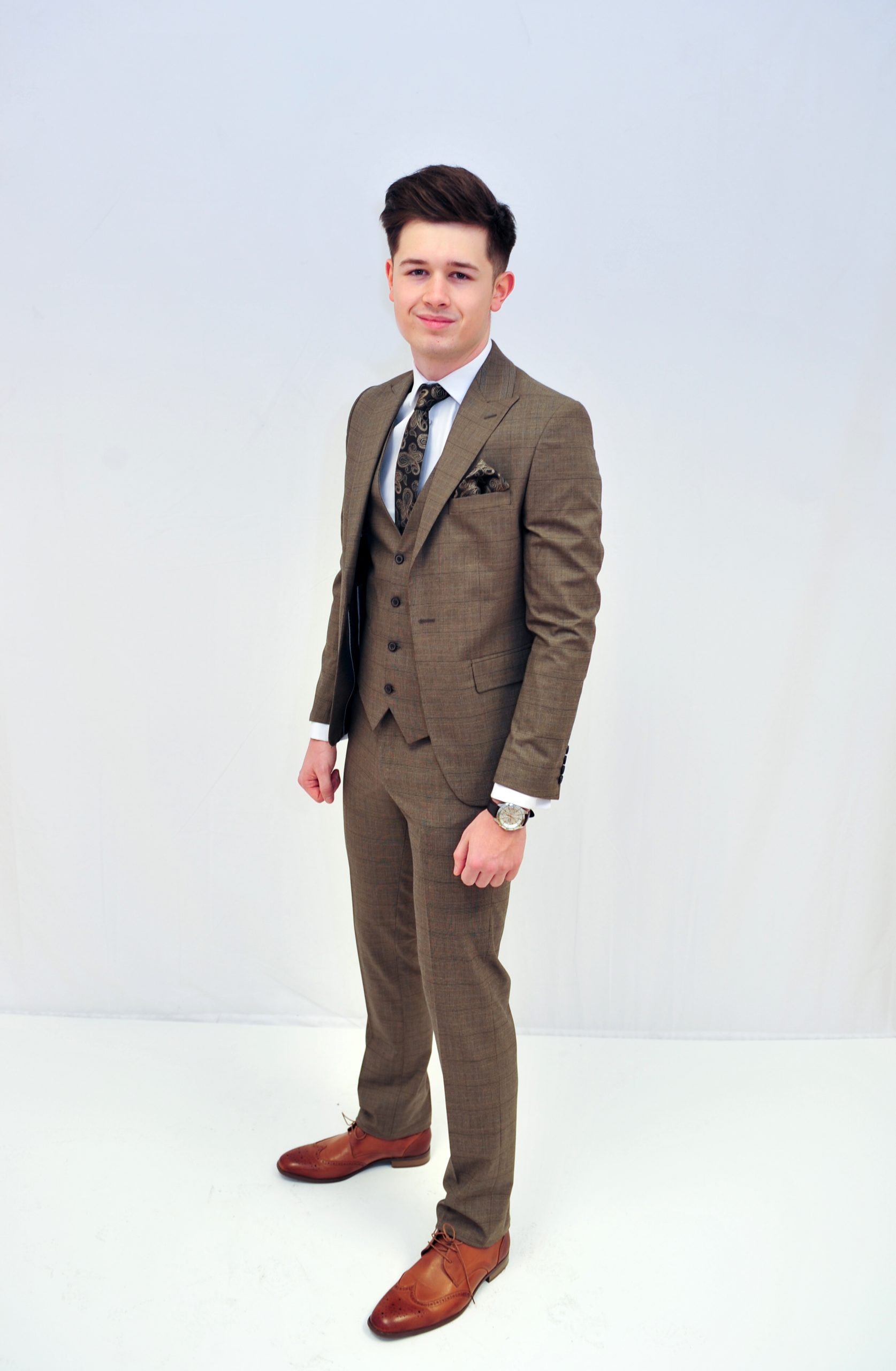 Jack Doyle Tan Check Suit With Single Breasted Waistcoat
