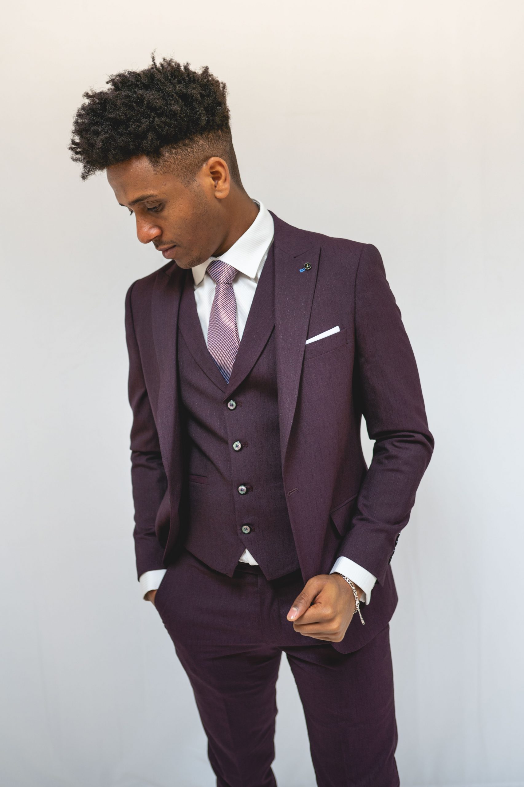 Wine 3 Piece Suit With Single Breasted Waistcoat