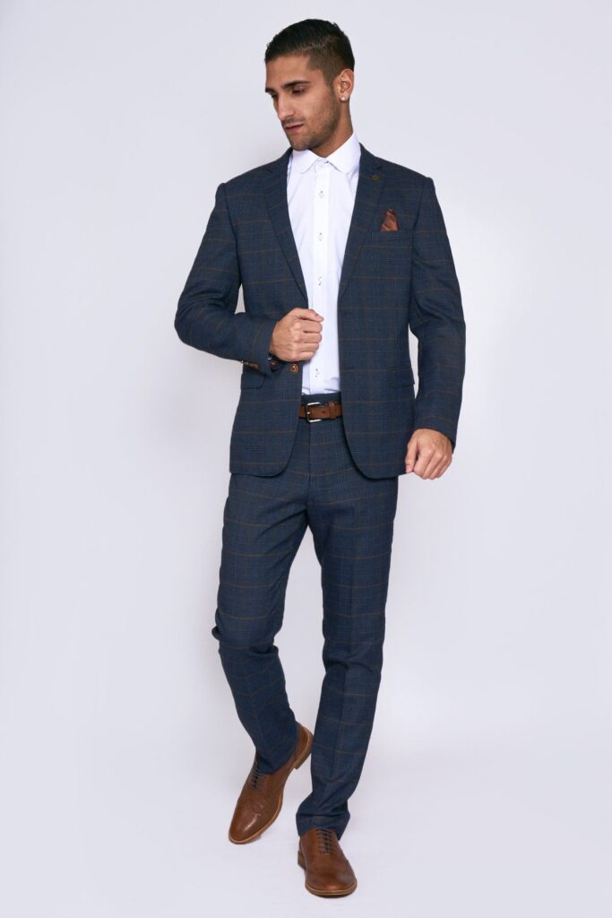 Jenson Navy Check Suit With Double Breasted Waistcoat