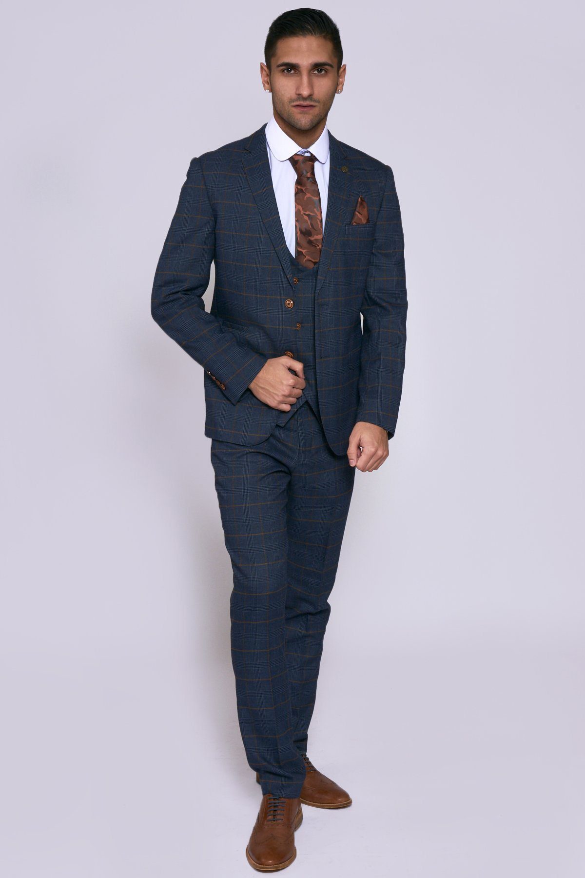 Jenson Marine Navy Check Suit With Double Breasted Waistcoat