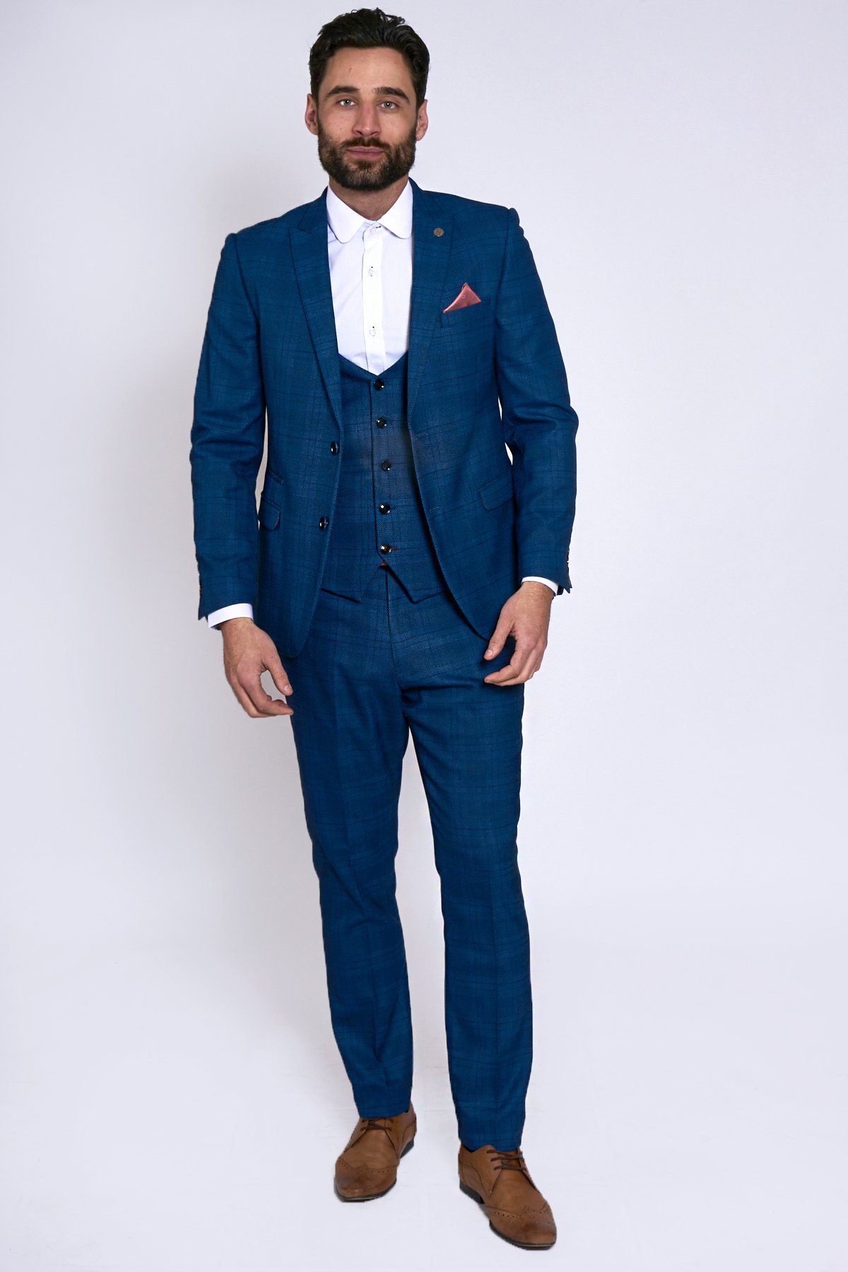 Jerry Blue Check Suit With Single Breasted Waistcoat