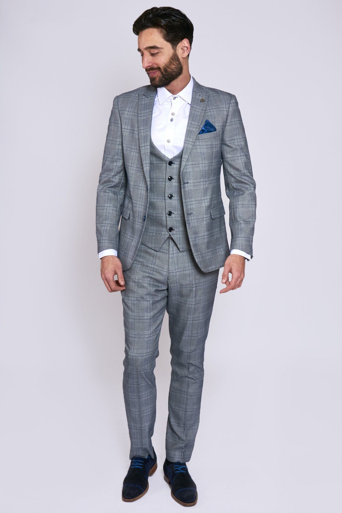 Jerry Grey Check Suit With Single Breasted Waistcoat