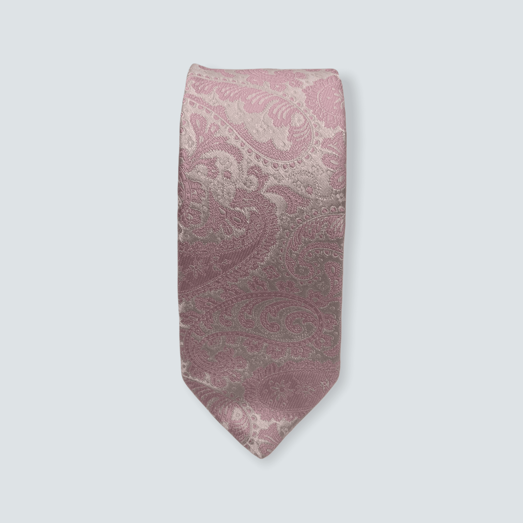 Blush Pink Paisley Tie With Pocket Square