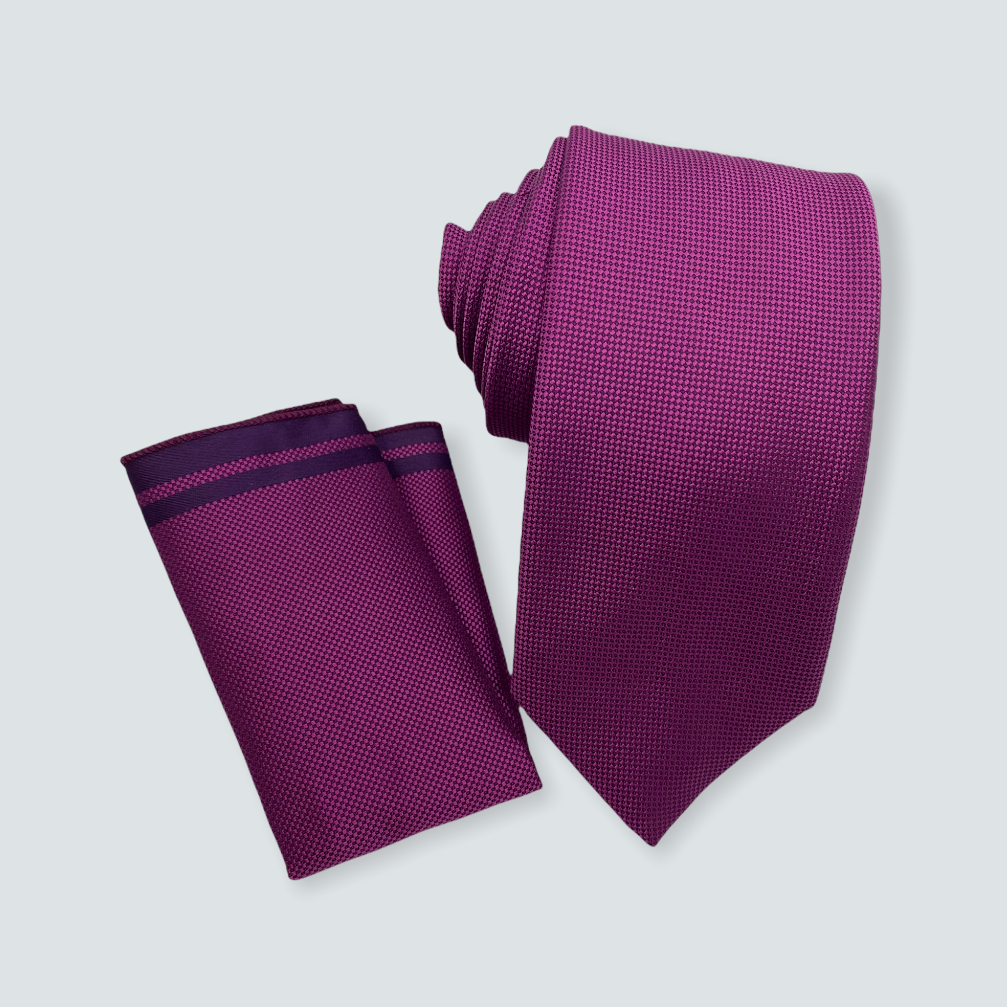 Lilac Fine Ribbed Tie With Pocket Square