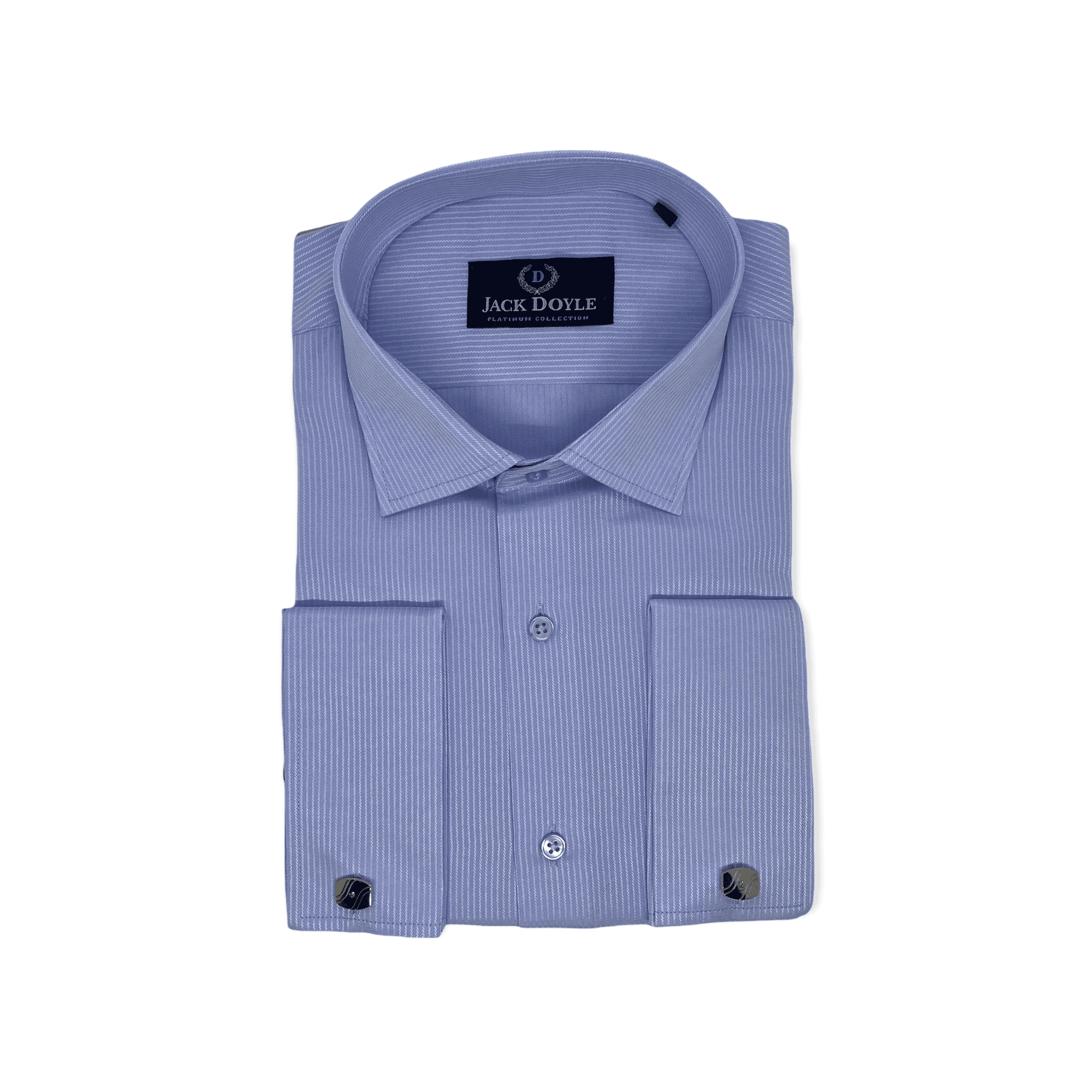 Formal Blue Ribbed Shirt With French Cuff Shirt And Chest Pocket
