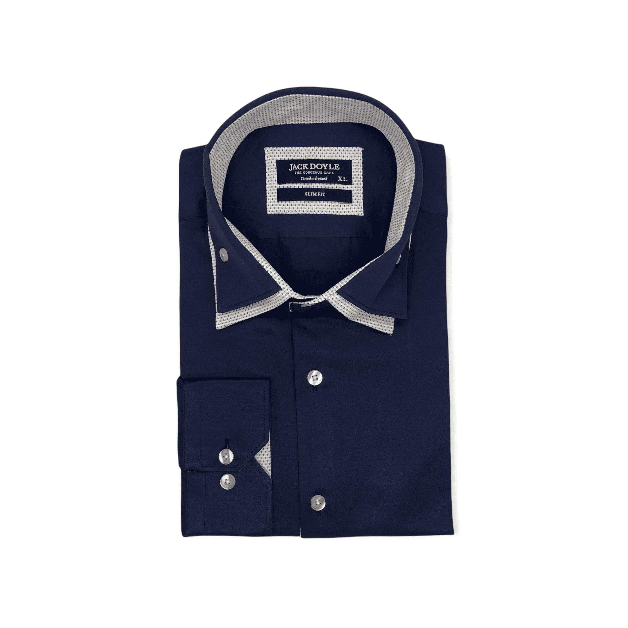 Navy Shirt With Double Print Collar