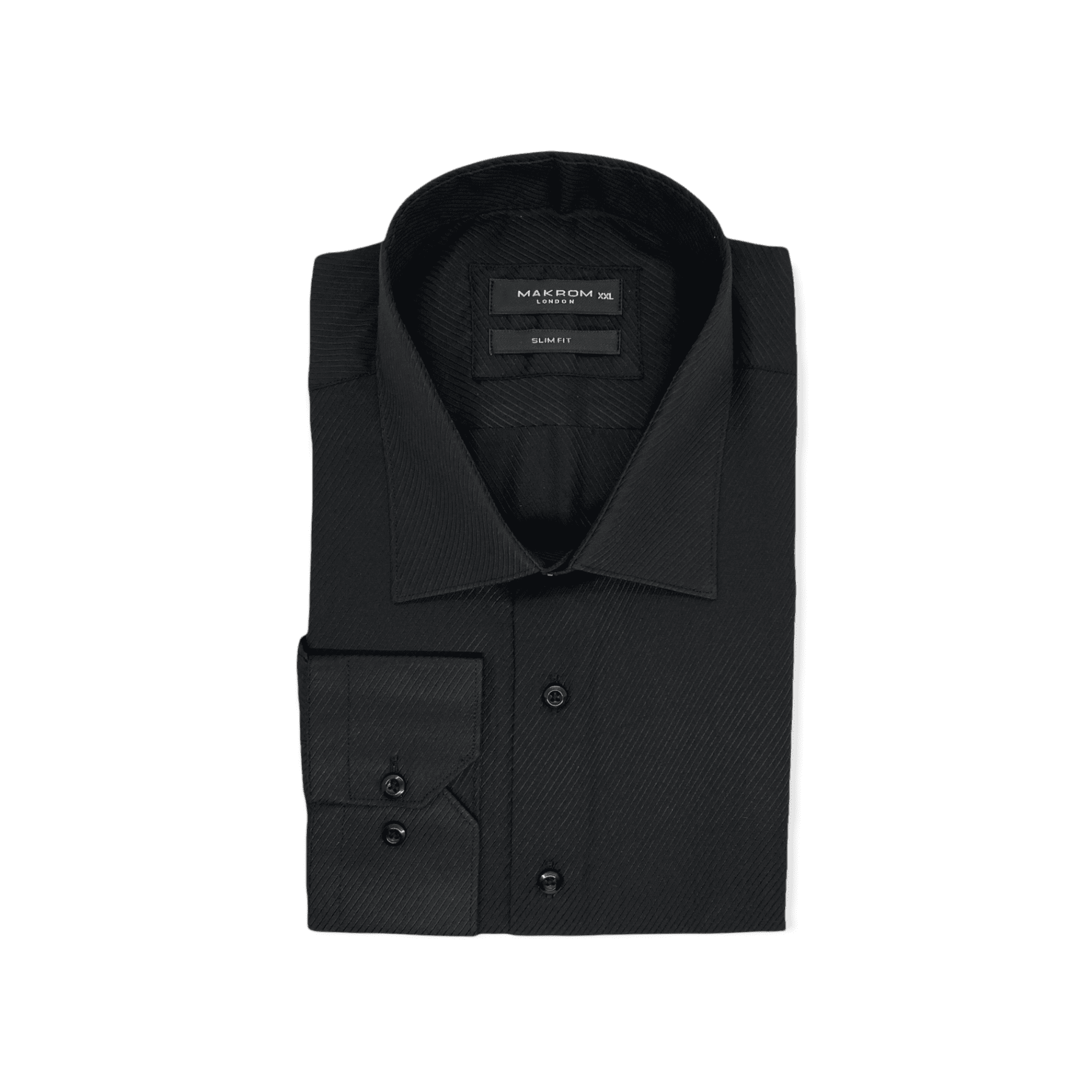 Formal Black Ribbed Shirt With Button Cuff