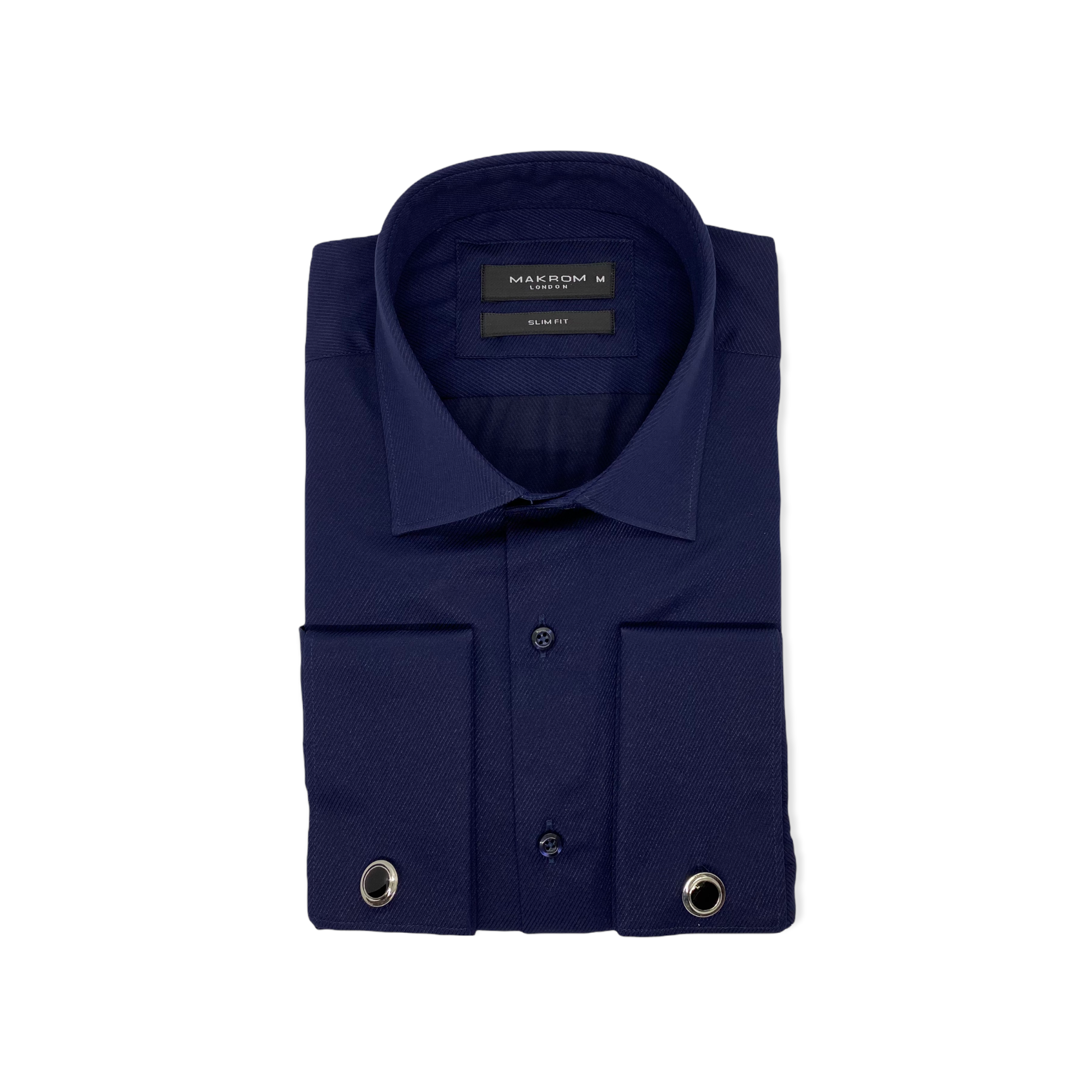 Navy Formal Ribbed Shirt With French Cuff