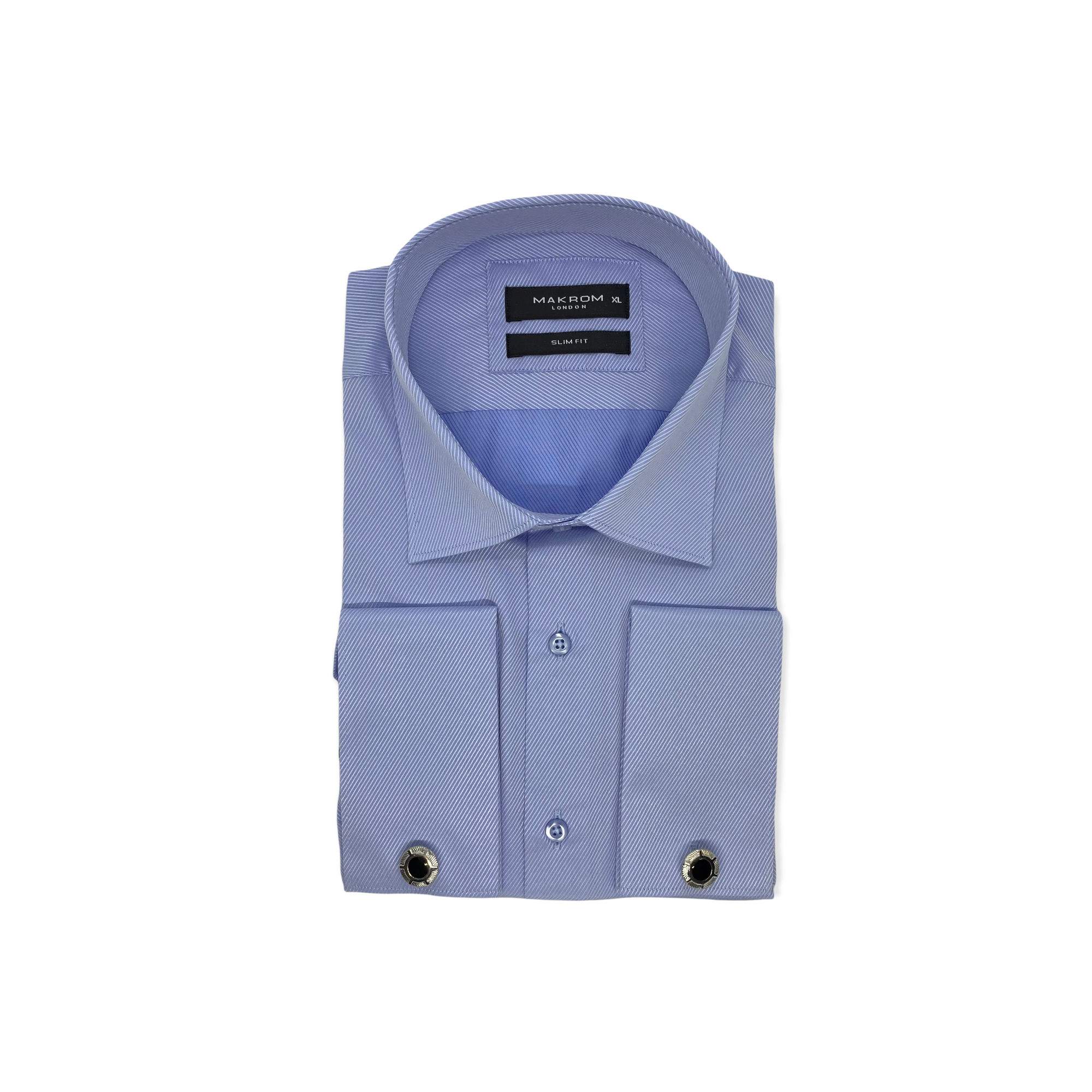 Sky Blue Formal Ribbed Shirt With French Cuff