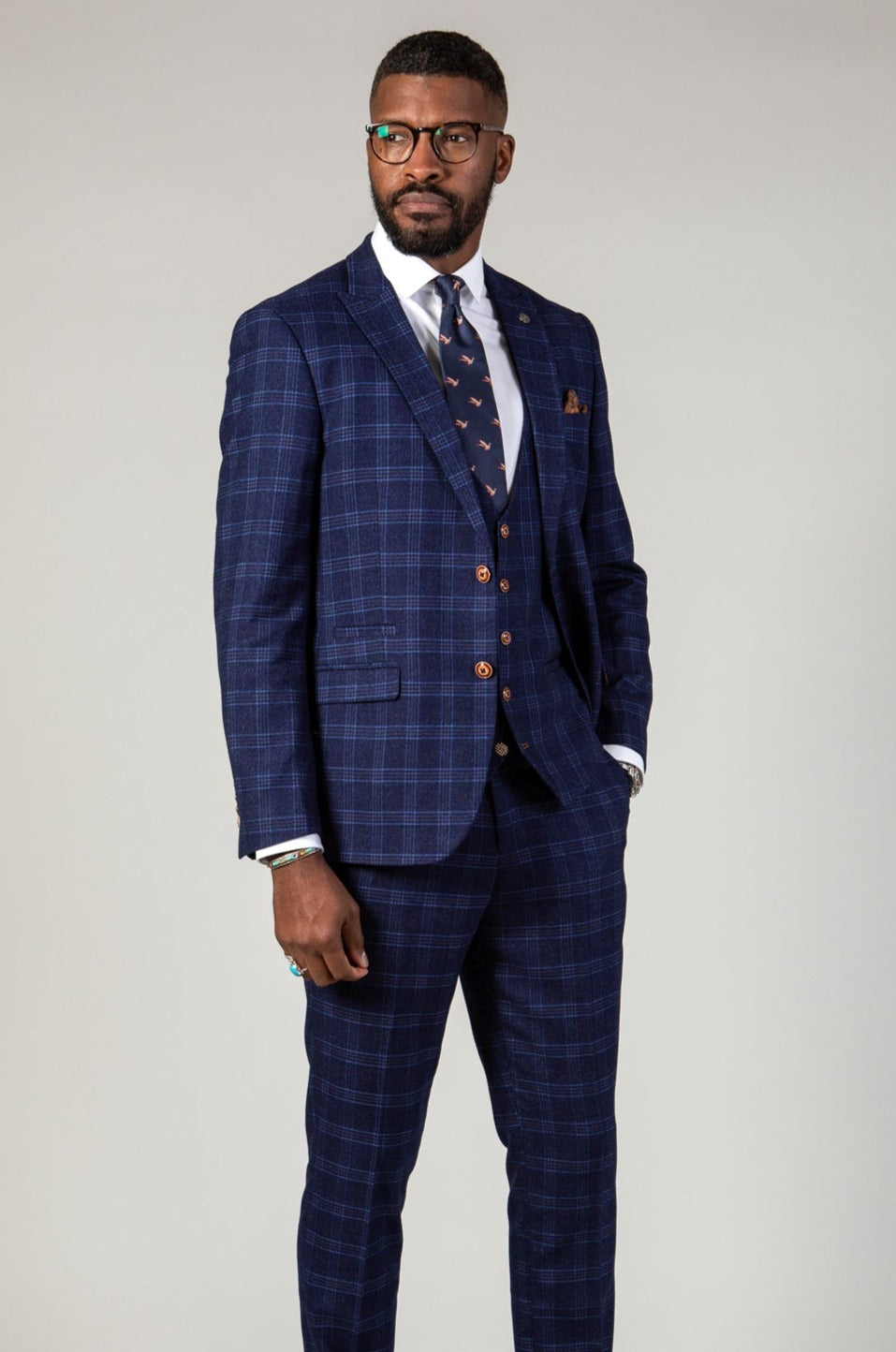 Chigwell Blue Tweed Check Three Piece Suit