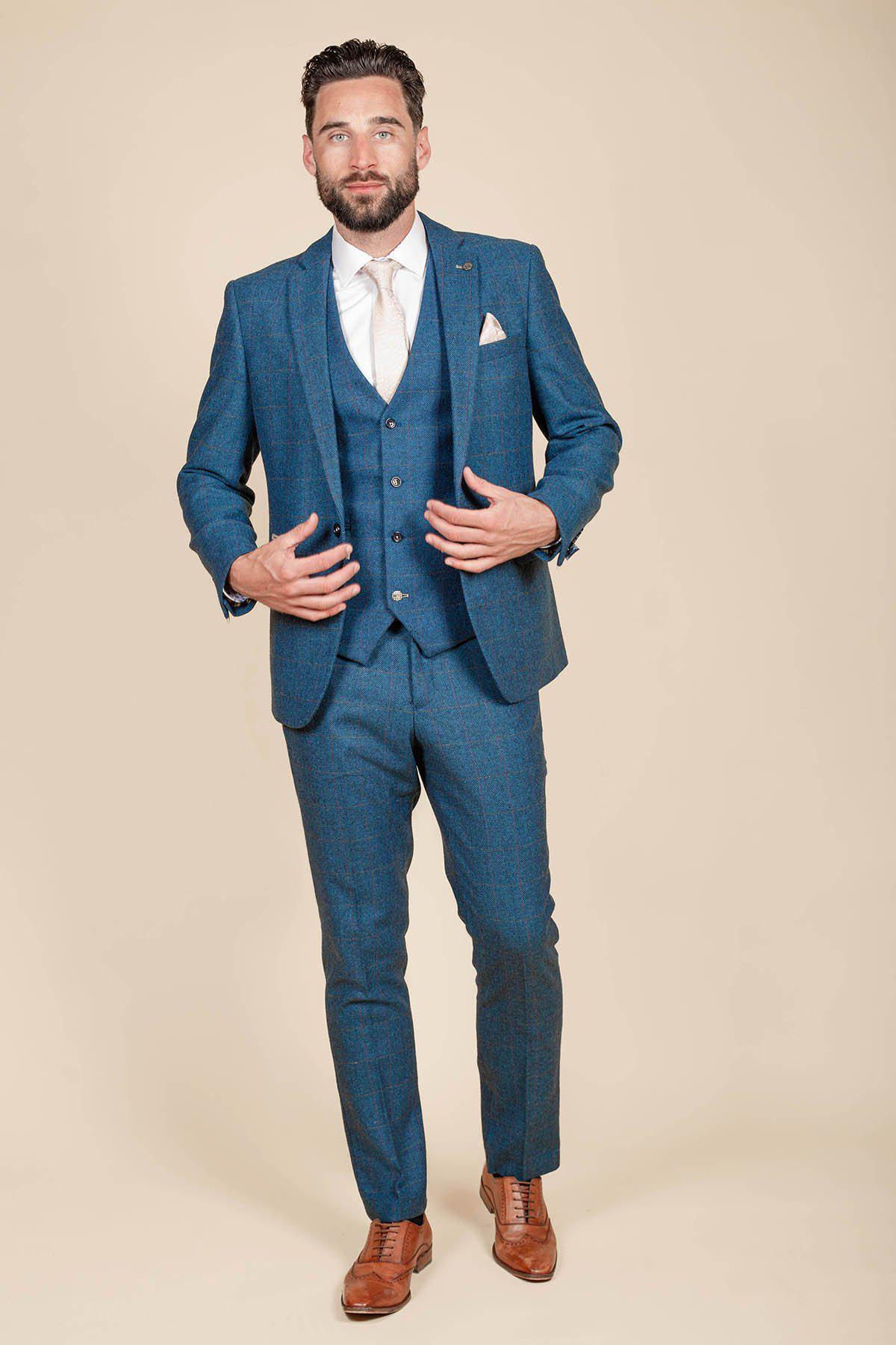 Dion Blue Tweed Check Three Piece Suit