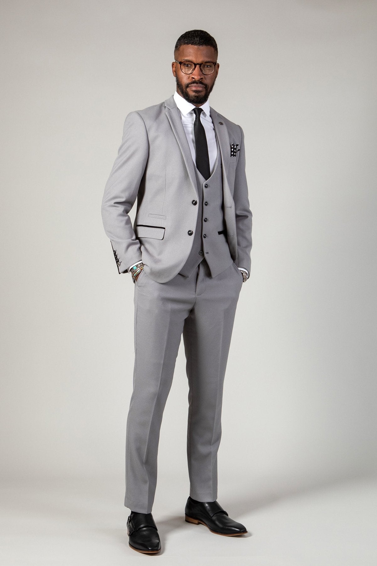Edwin Silver Grey Notch Lapel Three Piece Suit