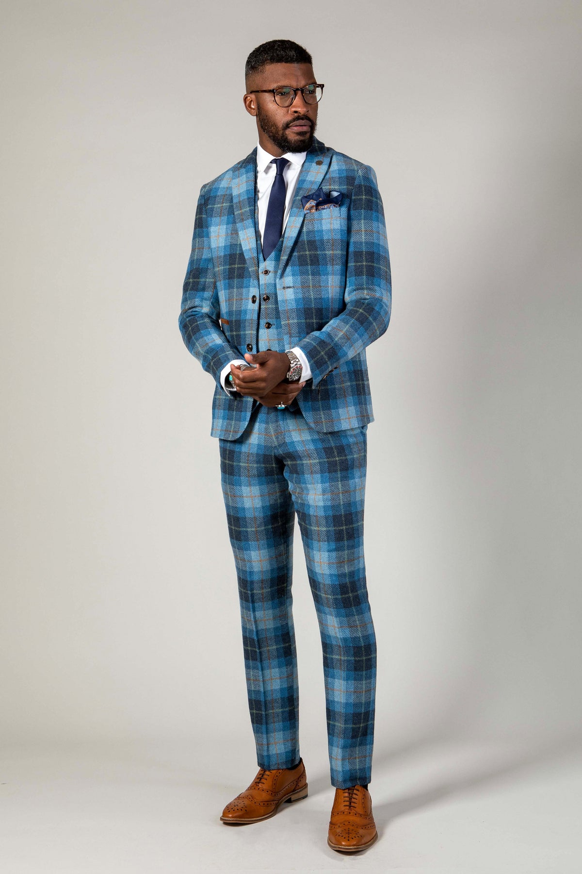 Morris Blue Tweed Check Three Piece Suit