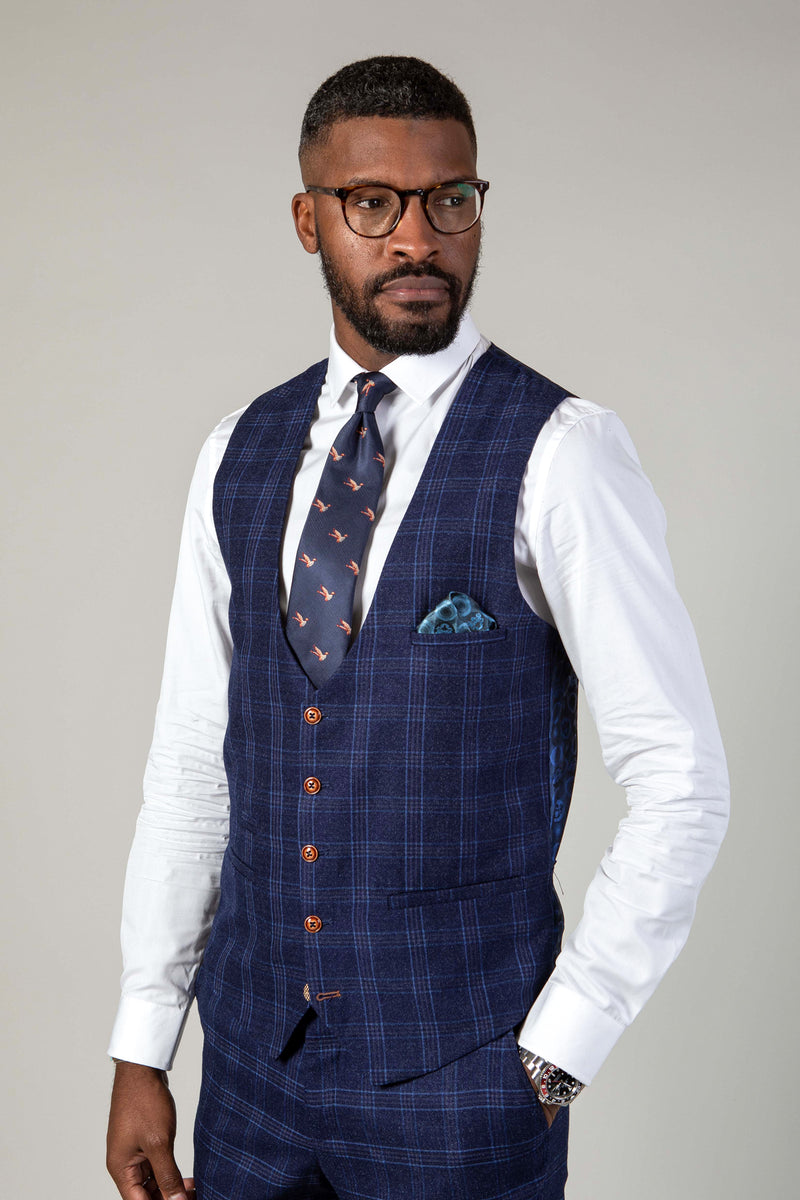 Chigwell Blue Tweed Check Three Piece Suit | Suits Distributors