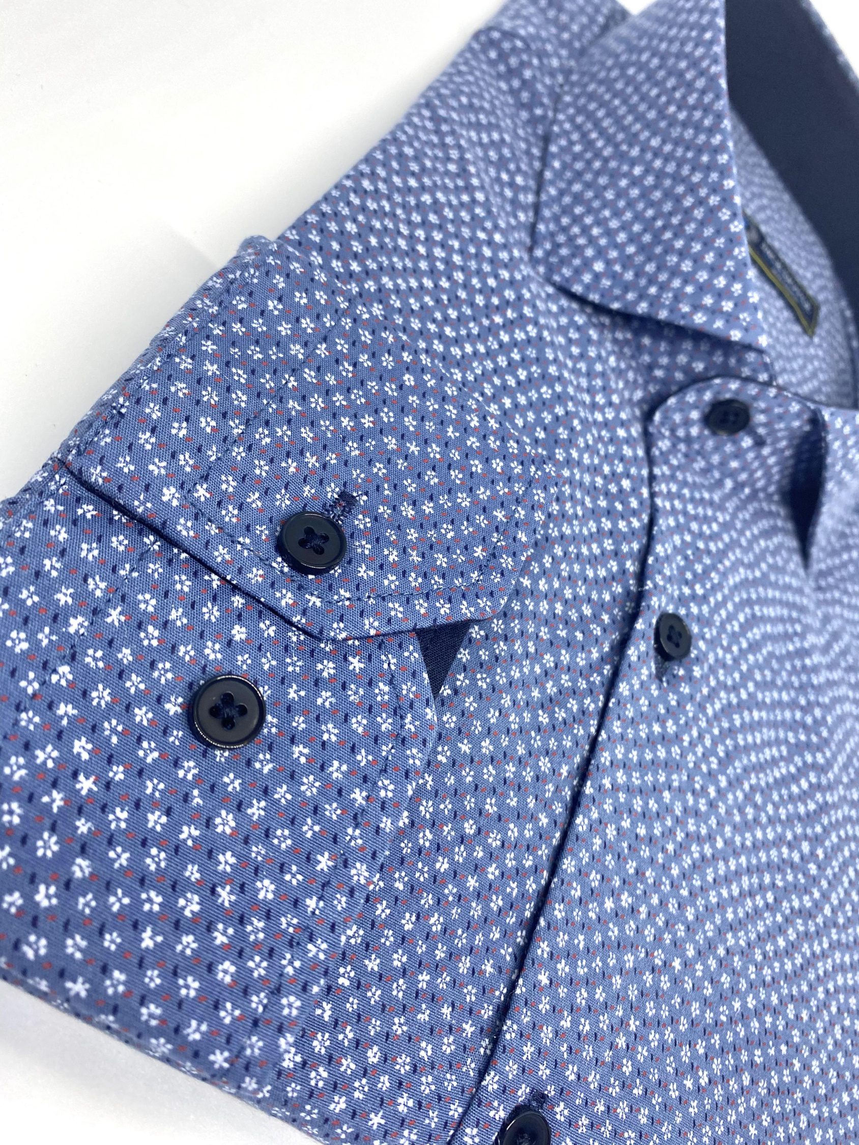 Blue Shirt With White Floral Print | Suits.ie