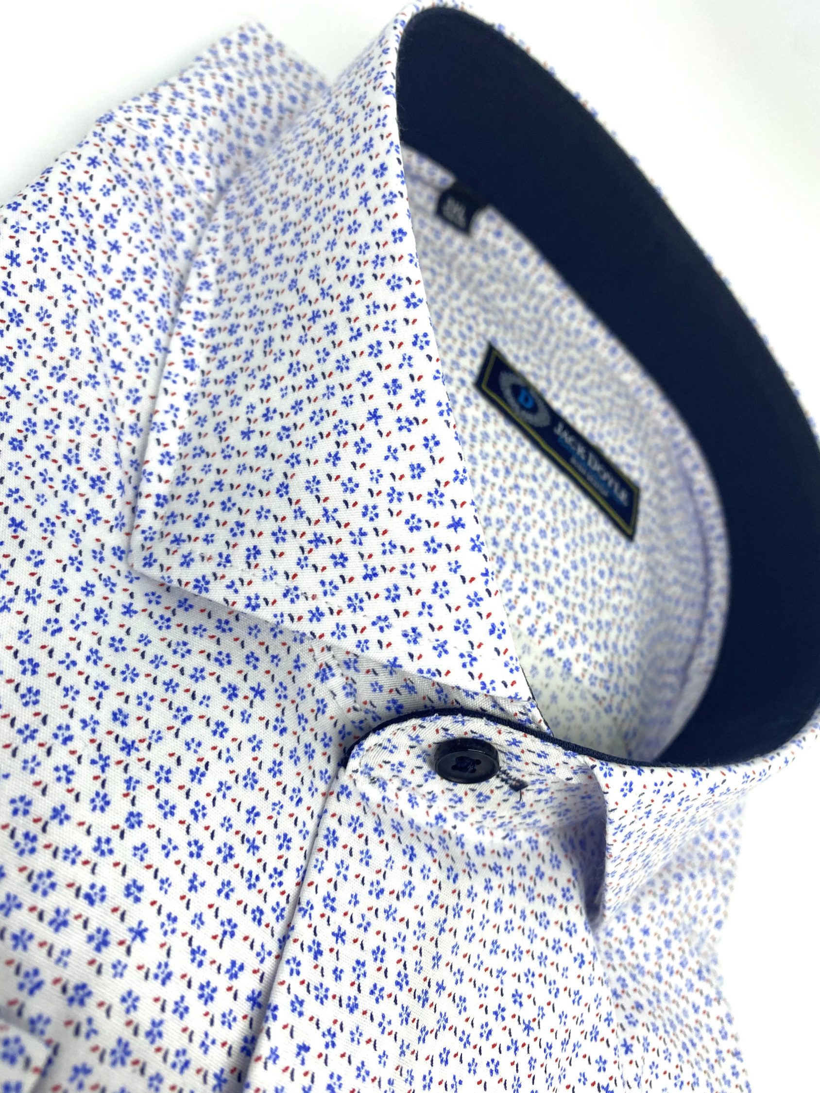 White Shirt With Sky Blue Floral Print | Suits.ie