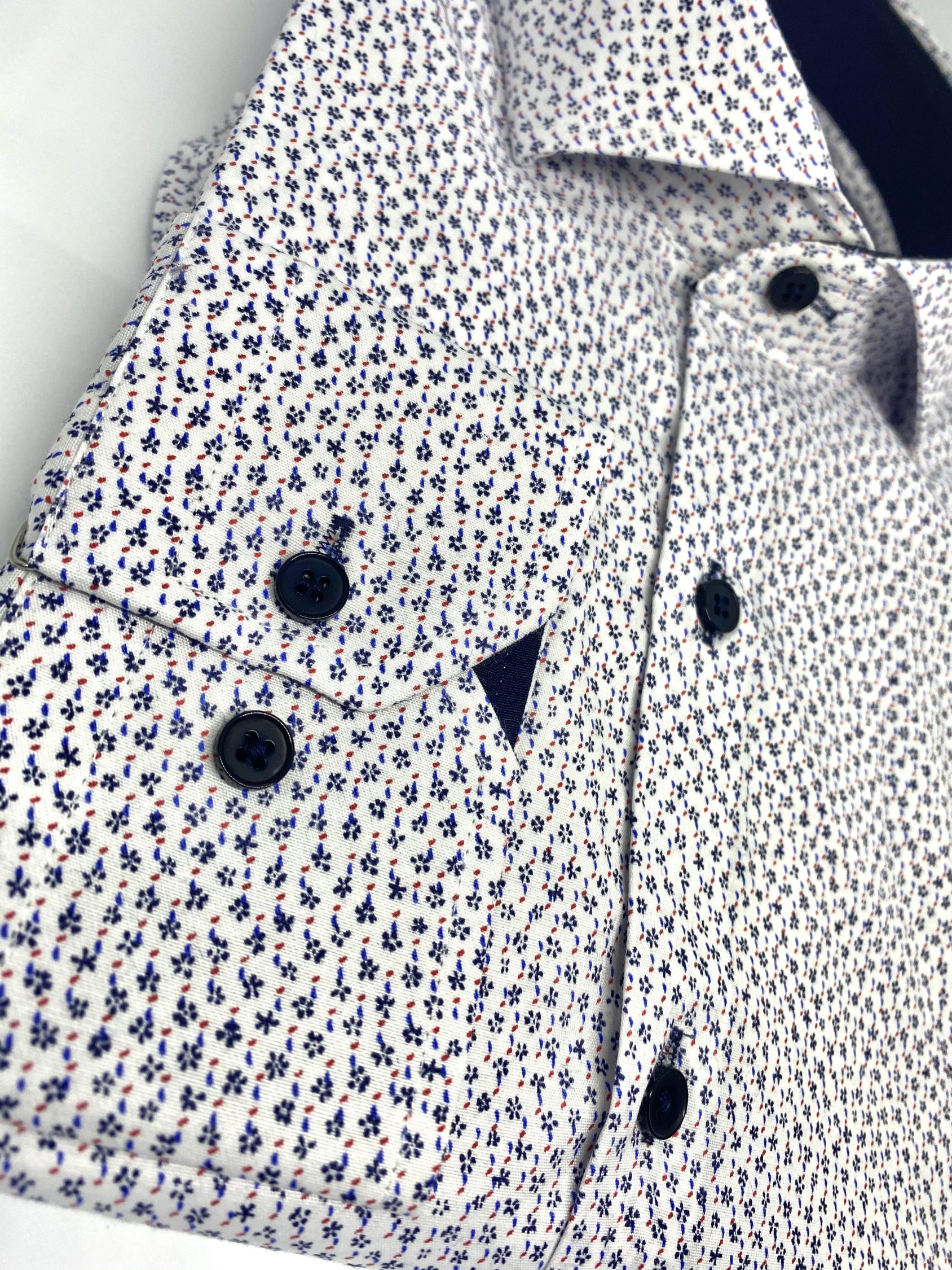 White Shirt With Navy Floral Print | Suits.ie