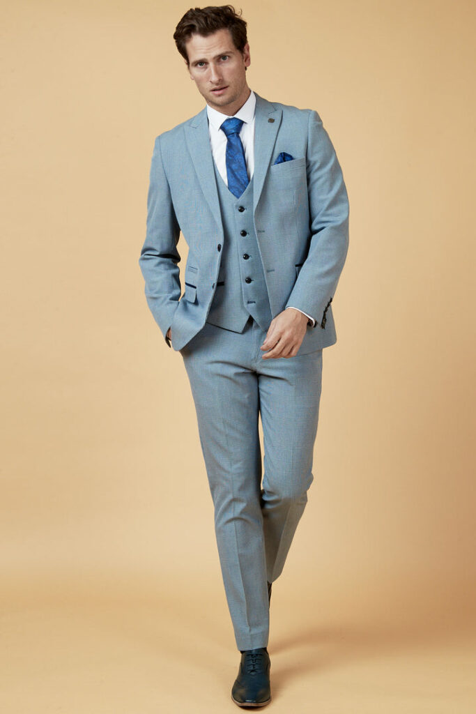 Bromley Sky Blue Check Three Piece Suit