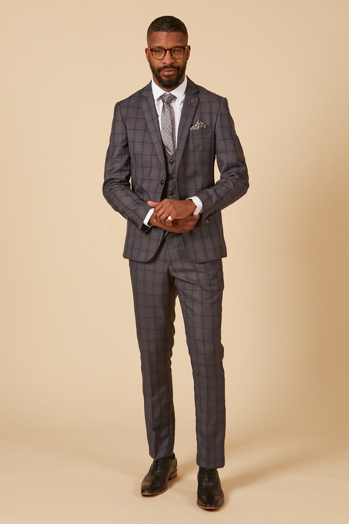 Men's Grey Prince of Wales Check Slim Suit Trousers