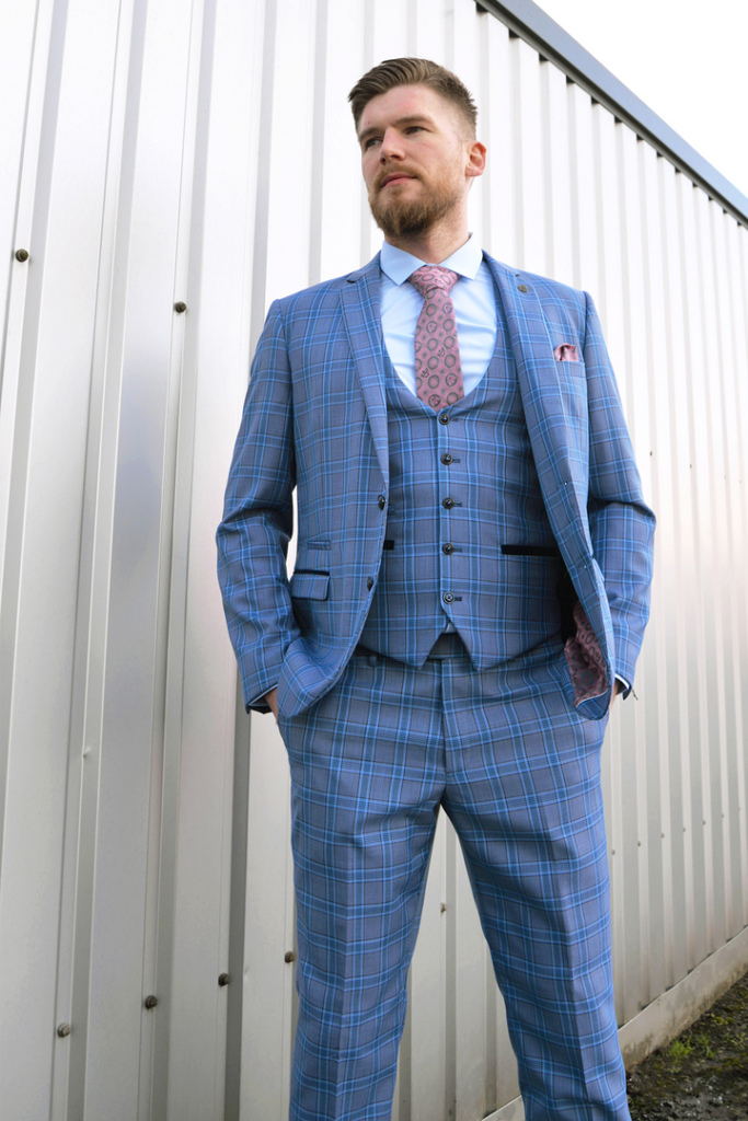 Cavani Bonita Blue Check Three Piece Suit – Suitbae